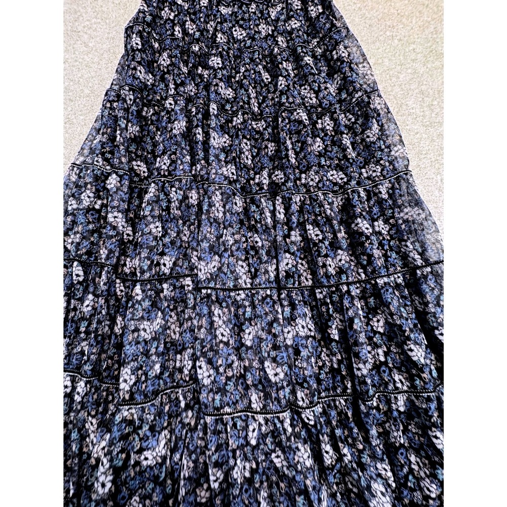 Max Studio Small Floral Tiered Maxi Dress Blue Boho Cottagecore Sleeveless Long - Picture 4 of 12